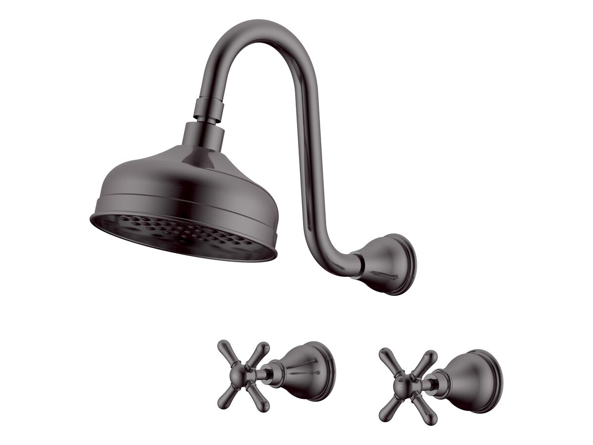 reece Milli Monument Edit Gooseneck Shower Set Cross Handles Brushed Gunmetal (3 Star)