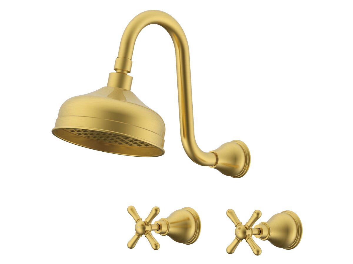 reece Milli Monument Edit Gooseneck Shower Set Cross Handles Brushed Gold (3 Star)