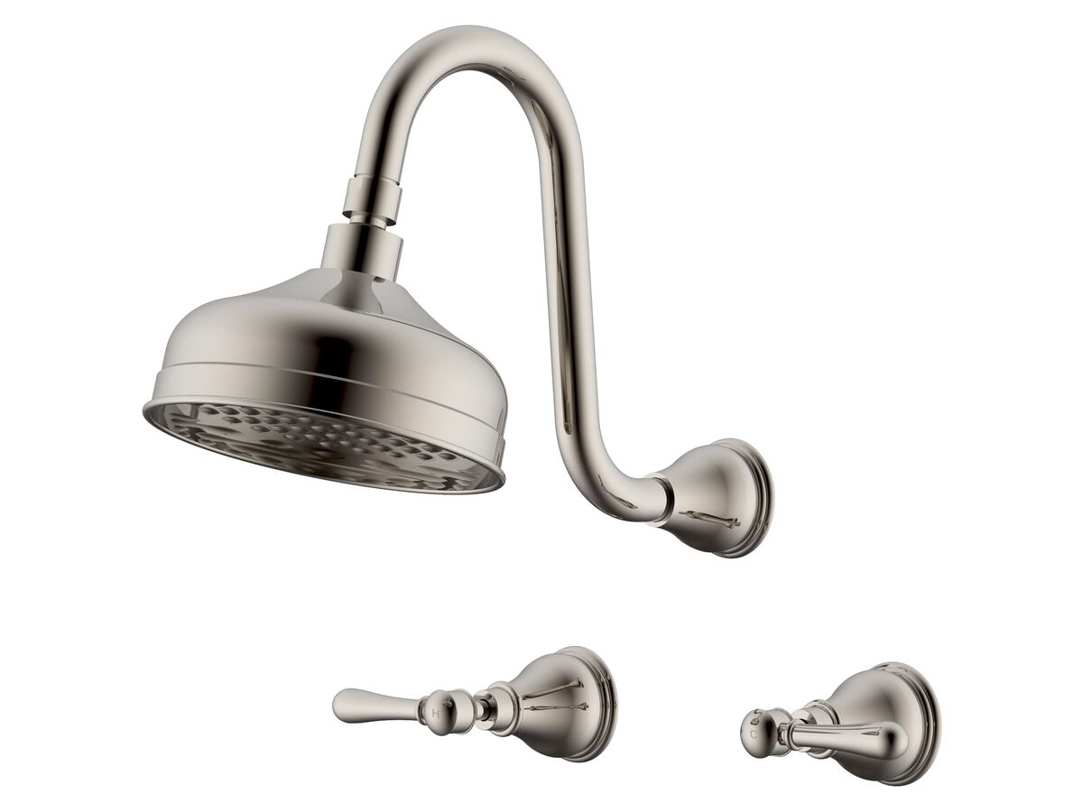 reece Milli Monument Edit Gooseneck Shower Set Lever Handles Brushed Nickel (3 Star)