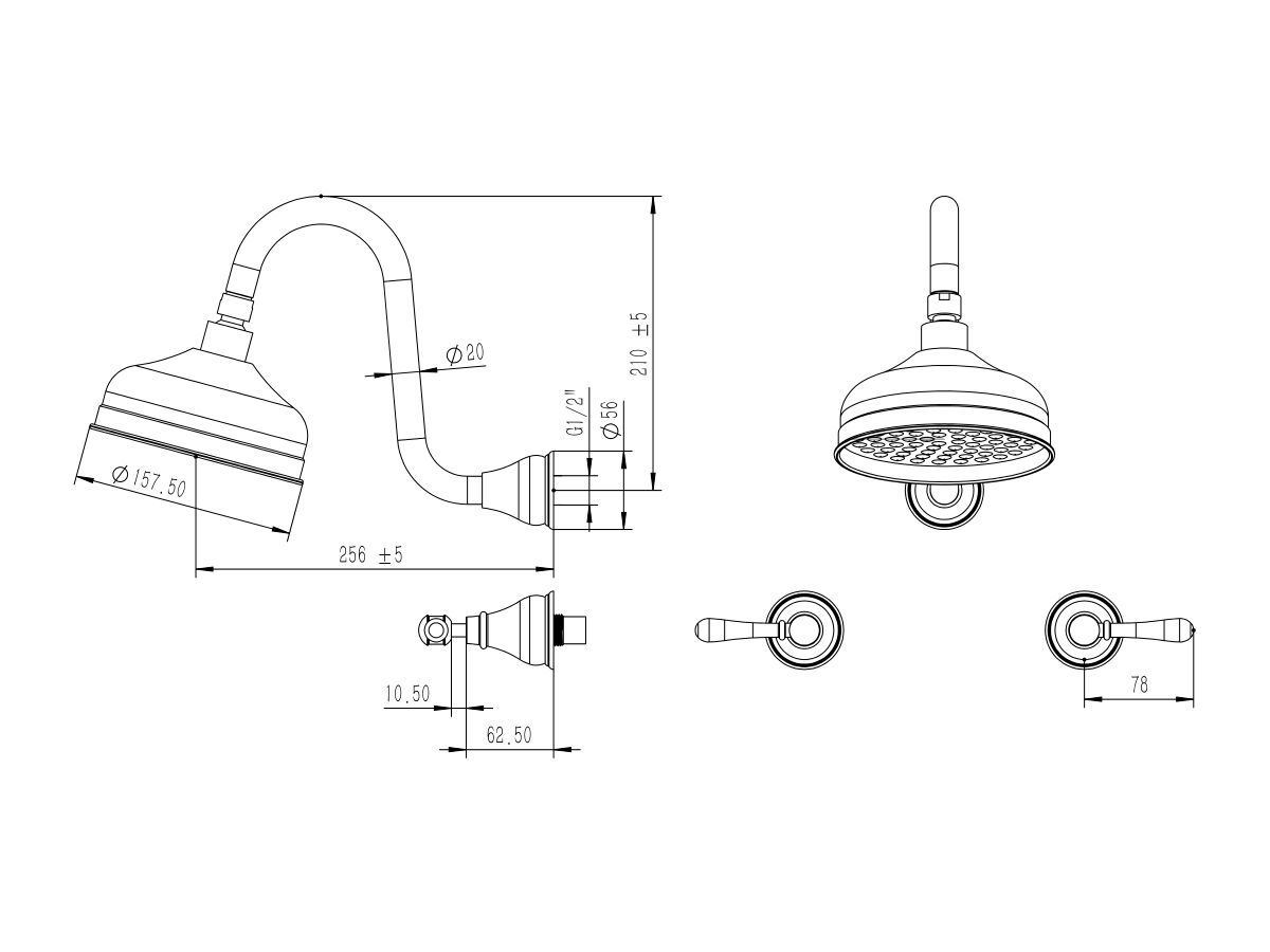 Reece Milli Monument Edit Gooseneck Shower Set Lever Handles Brushed Gunmetal (3 Star)