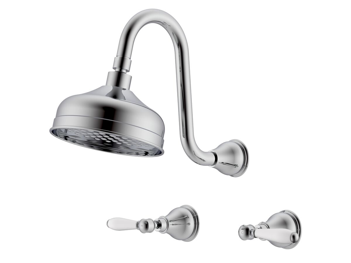 reece Milli Monument Edit Gooseneck Shower Set Lever Porcelain Handles Chrome (3 Star)