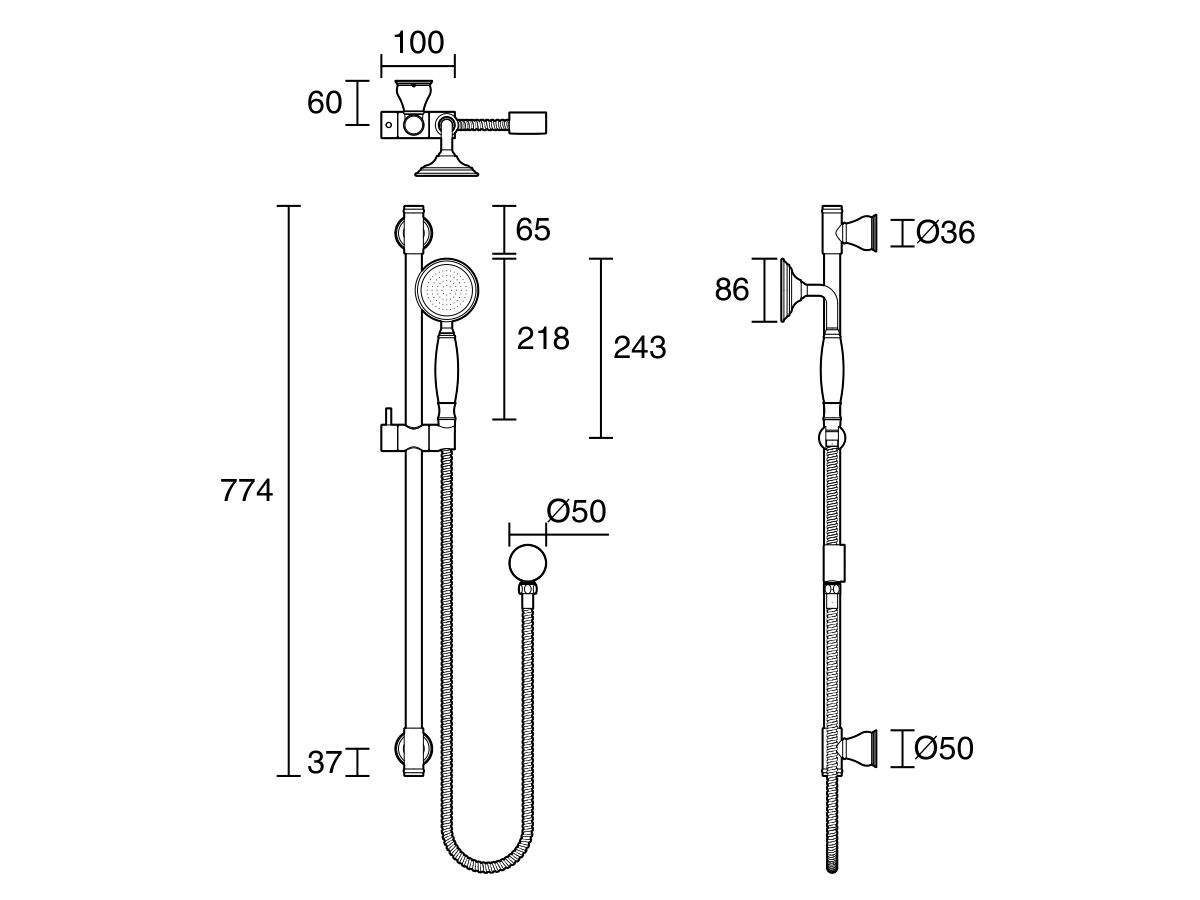 Reece Milli Monument Single Rail Shower With Separate Water Inlet Matte Black (3 Star)