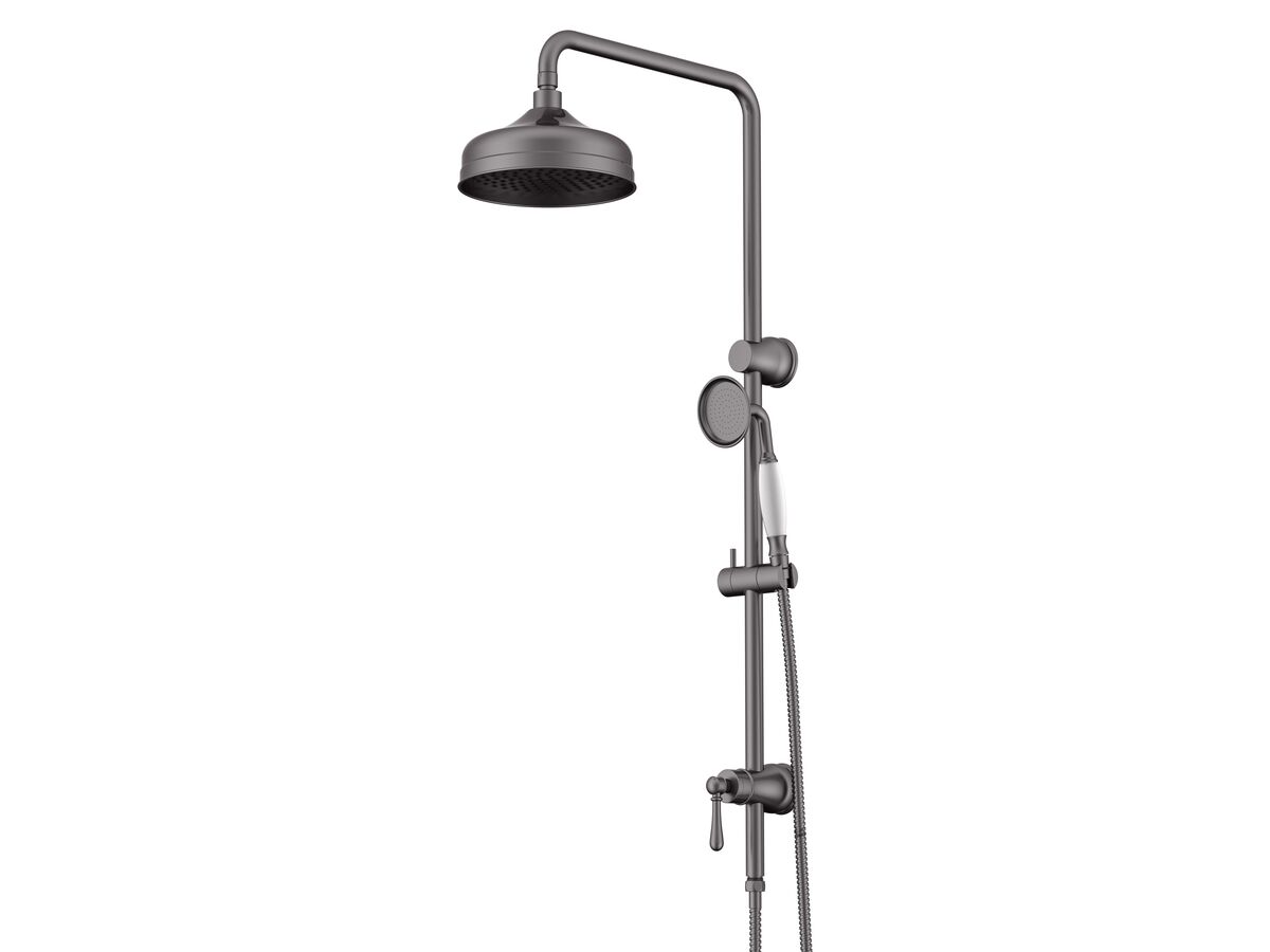 reece Milli Monument Twin Rail Shower with Bottom Rail Water Inlet Brushed Gunmetal (3 Star)