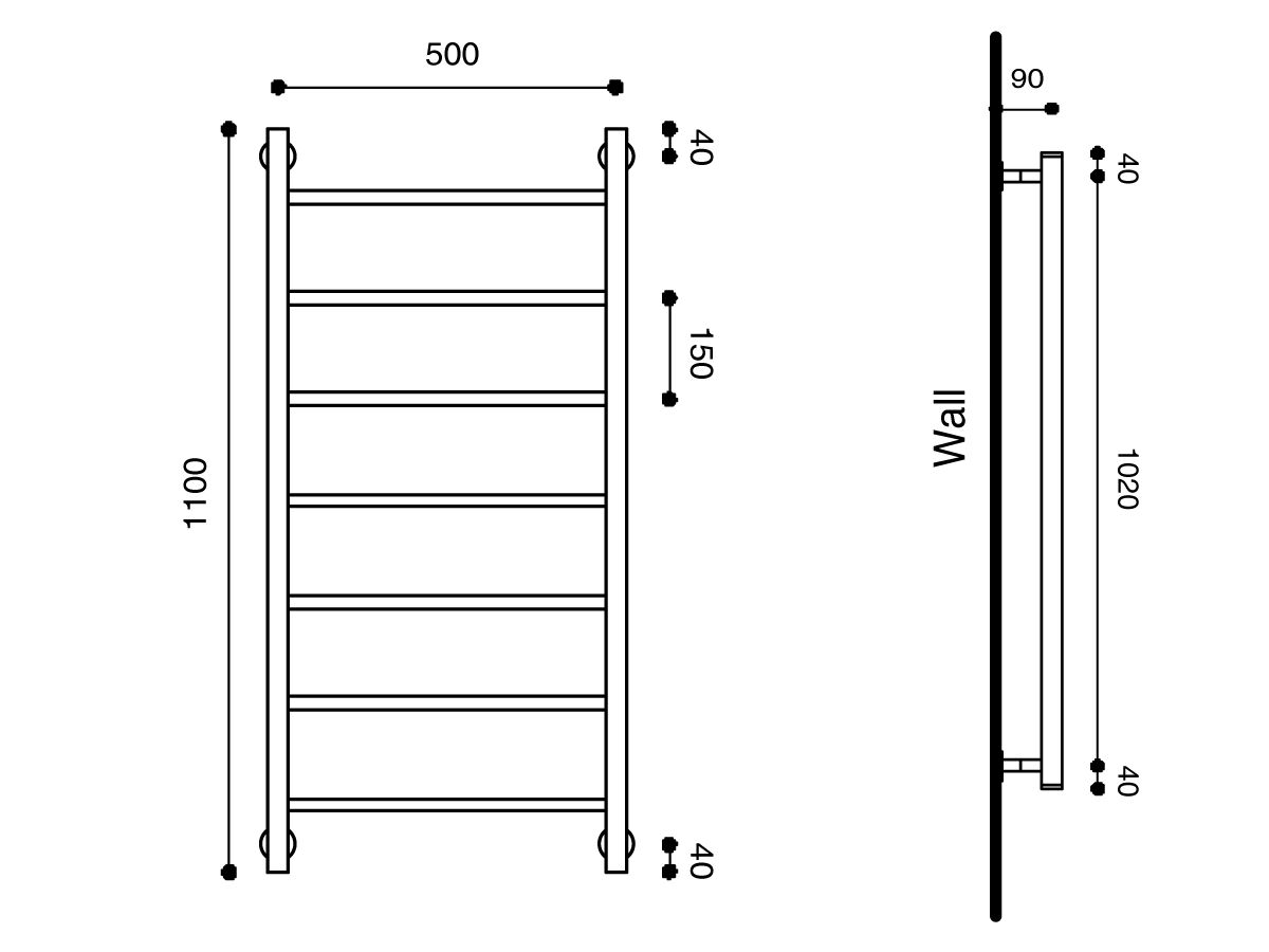 Reece Milli Mood Edit Heated Towel Rail 500 X 1100mm Chrome