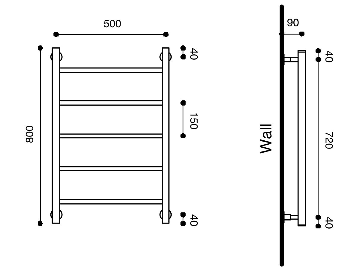 Reece Milli Mood Edit Heated Towel Rail 500 X 800mm Brushed Gunmetal