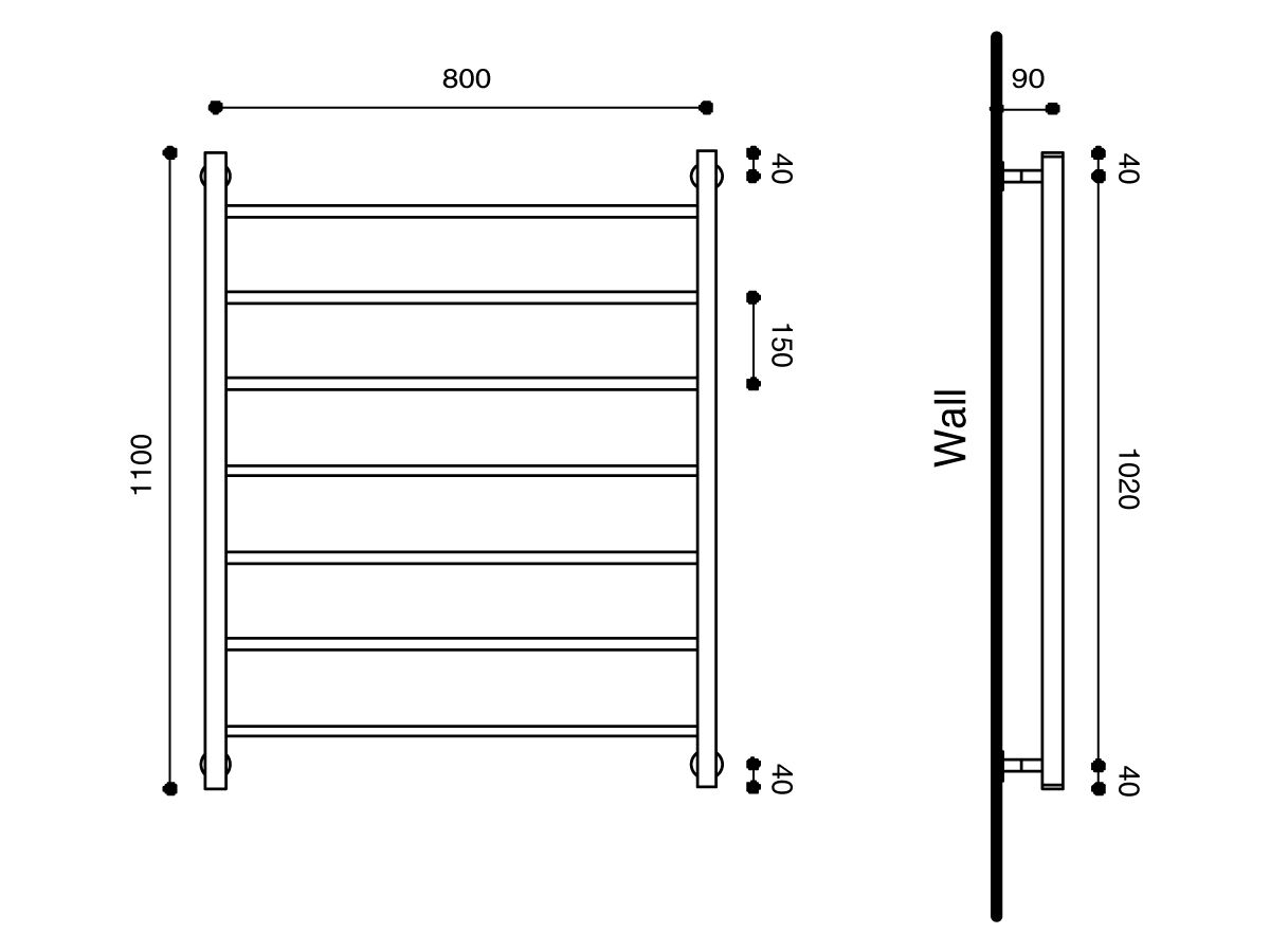 Reece Milli Mood Edit Heated Towel Rail 800 X 1100mm Brushed Nickel