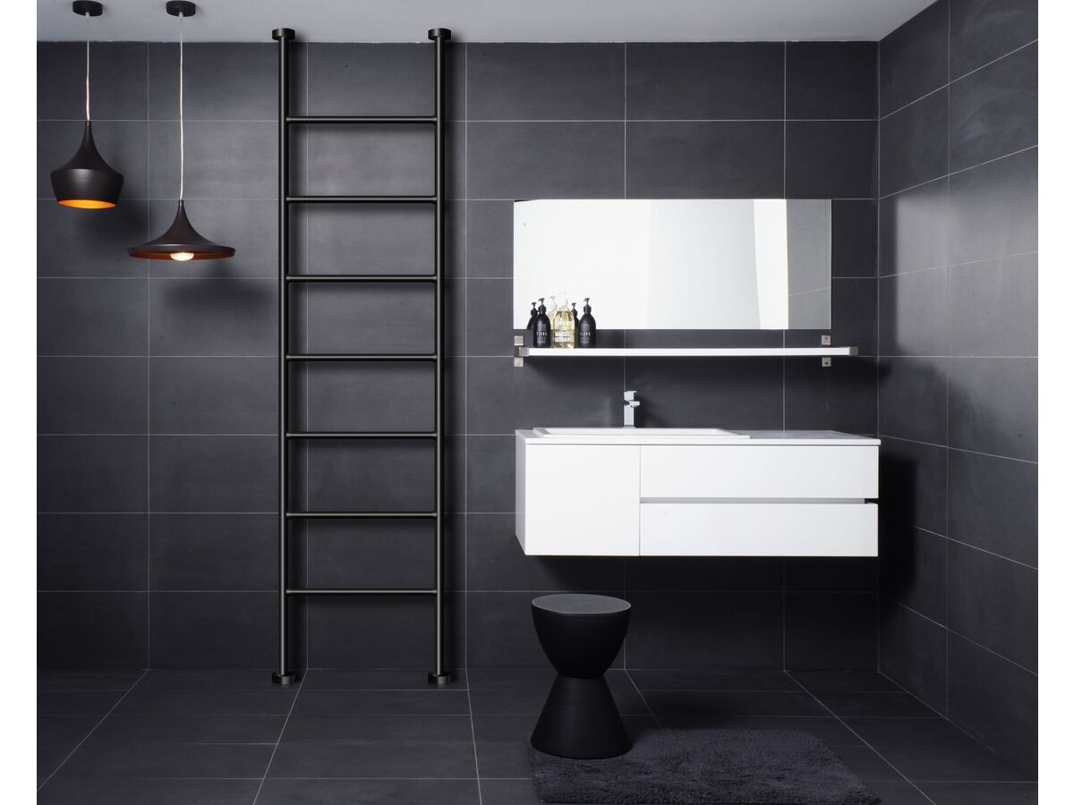 Reece Milli Mood Edit Heated Towel Rail Floor To Ceiling (Hardwired Ceiling Cable Entry) 550mm Matte Black