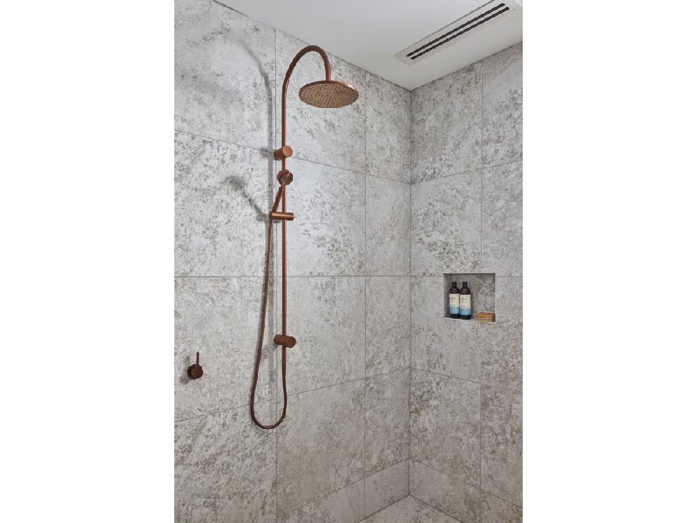 Reece Milli Mood Edit Twin Rail Shower 250mm Curved With Top Or Bottom Rail Water Inlet PVD Brushed Bronze (3 Star)