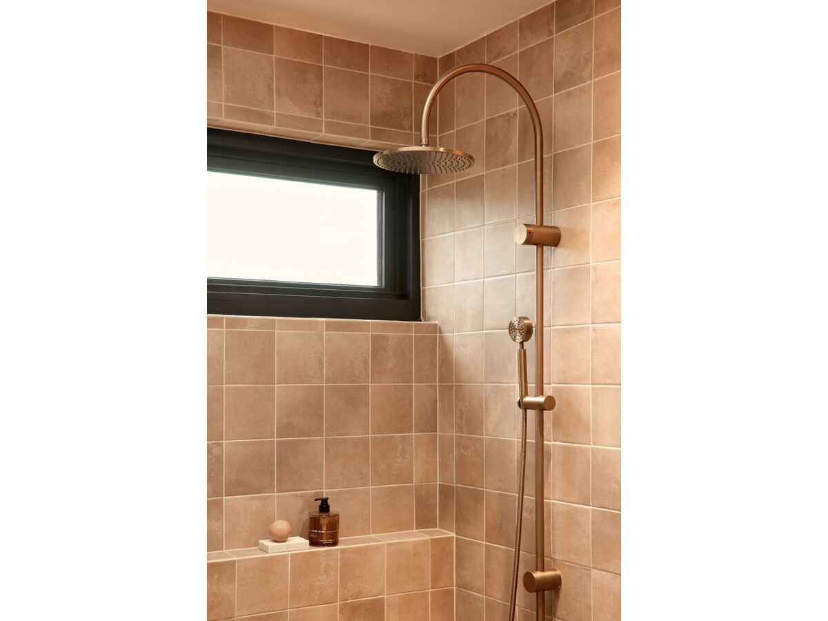 Reece Milli Mood Edit Twin Rail Shower 250mm Curved With Top Or Bottom Rail Water Inlet PVD Brushed Bronze (3 Star)