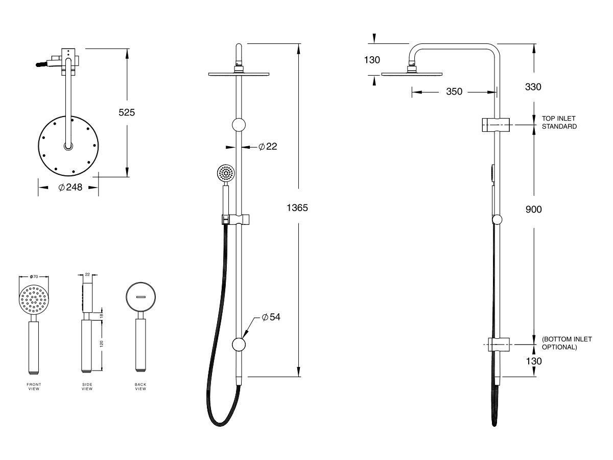 reece Milli Mood Edit Twin Rail Shower with Top Rail Water Inlet PVD Platinum Gold (3 Star)