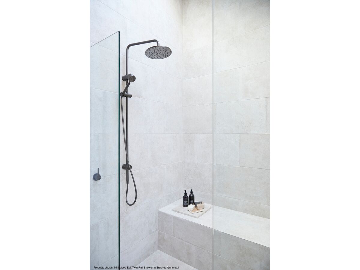 Reece Milli Mood Edit Twin Rail Shower With Top Rail Water Inlet PVD Brushed Gold (3 Star)