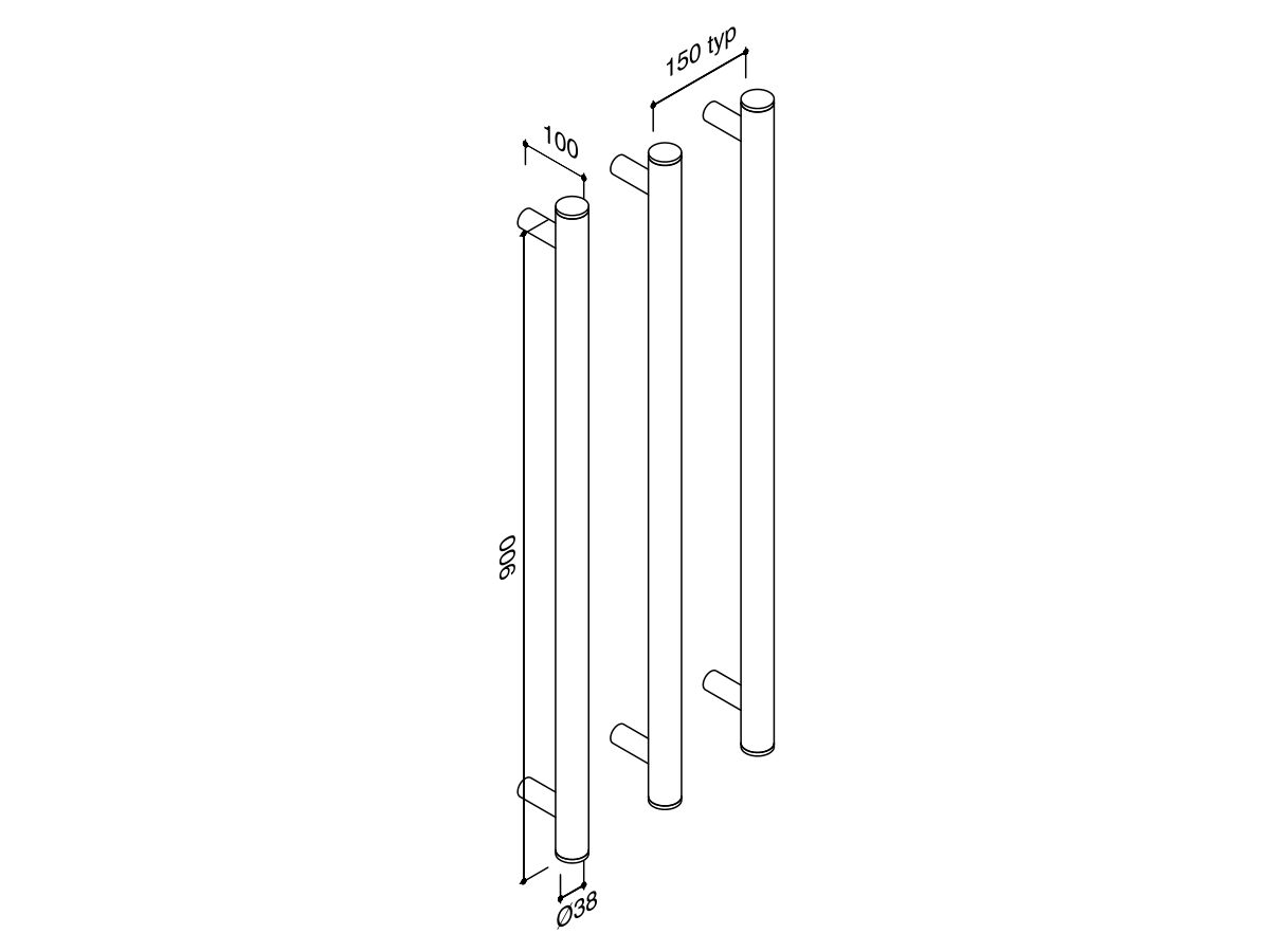 Reece Milli Mood Edit Vertical Triple Heated Towel Rail 900 X 38mm Matte Black