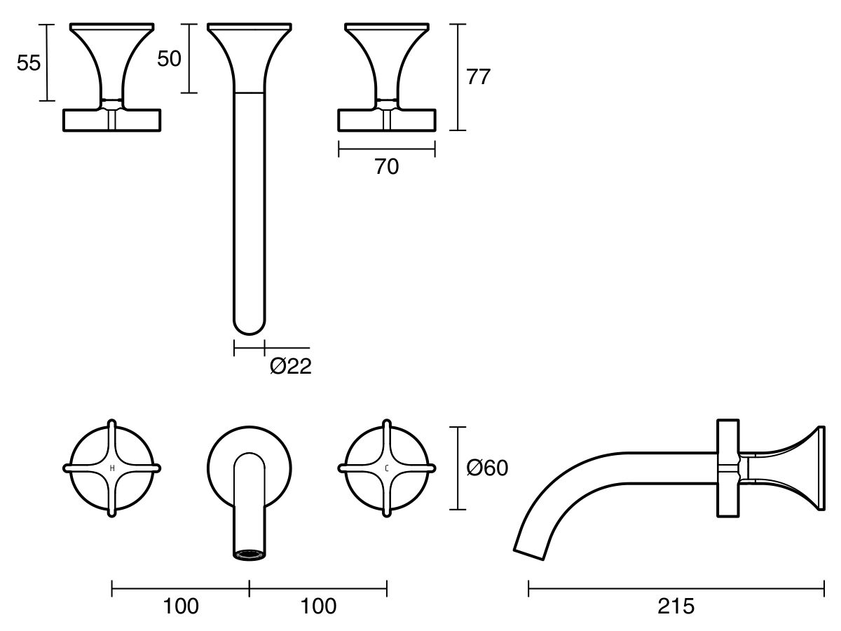 Reece Milli Oria Cross Wall Basin Set 215 PVD Brushed Gold (5 Star)