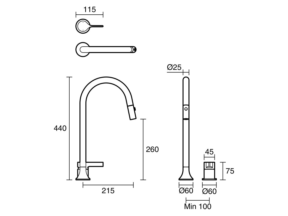 Reece Milli Oria Pull Out Hob Sink Mixer Set PVD Brushed Gold (5 Star) Lead Free