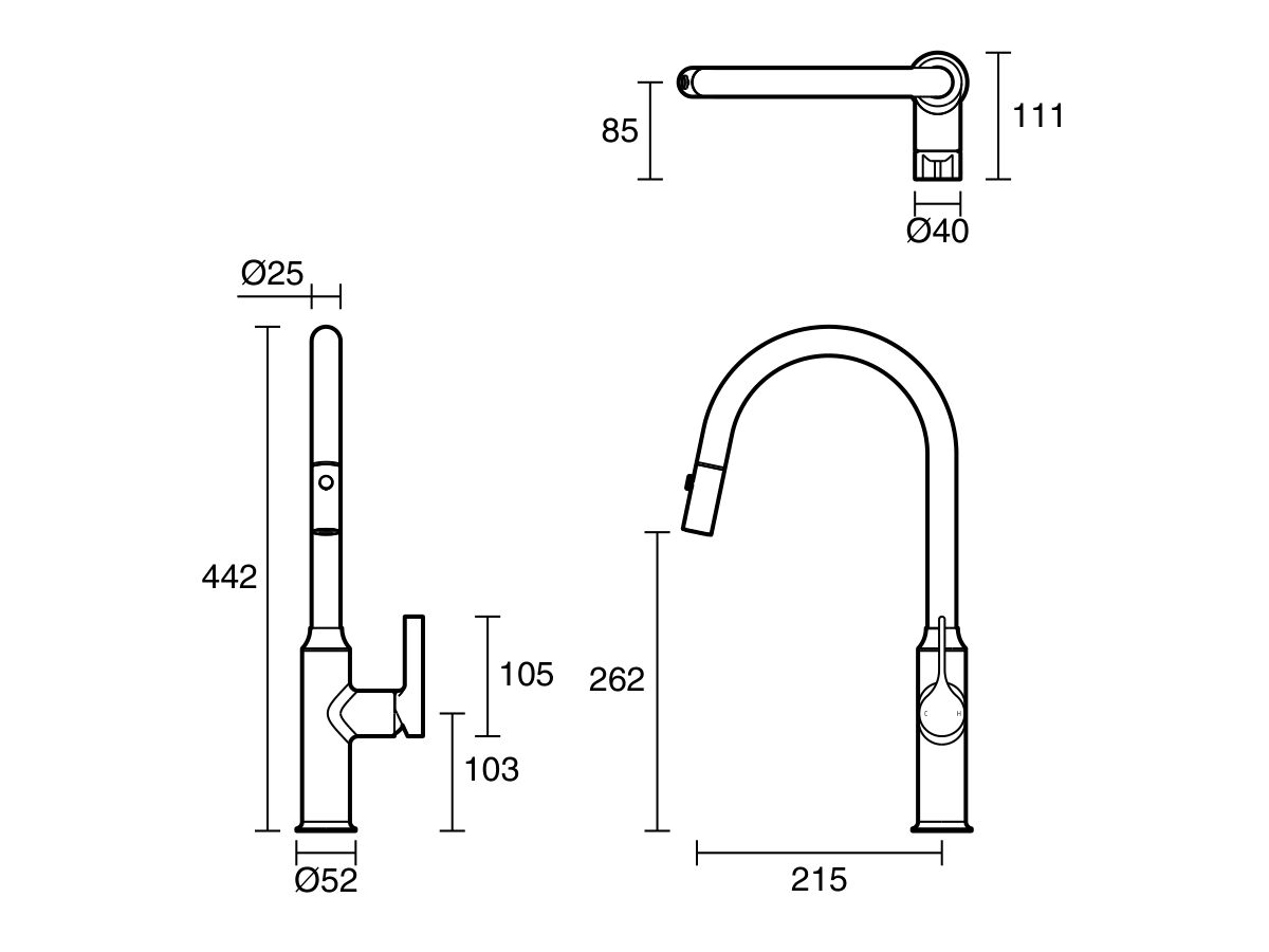 Reece Milli Oria Sink Mixer Pull Out Spray PVD Brushed Gunmetal (5 Star) Lead Free