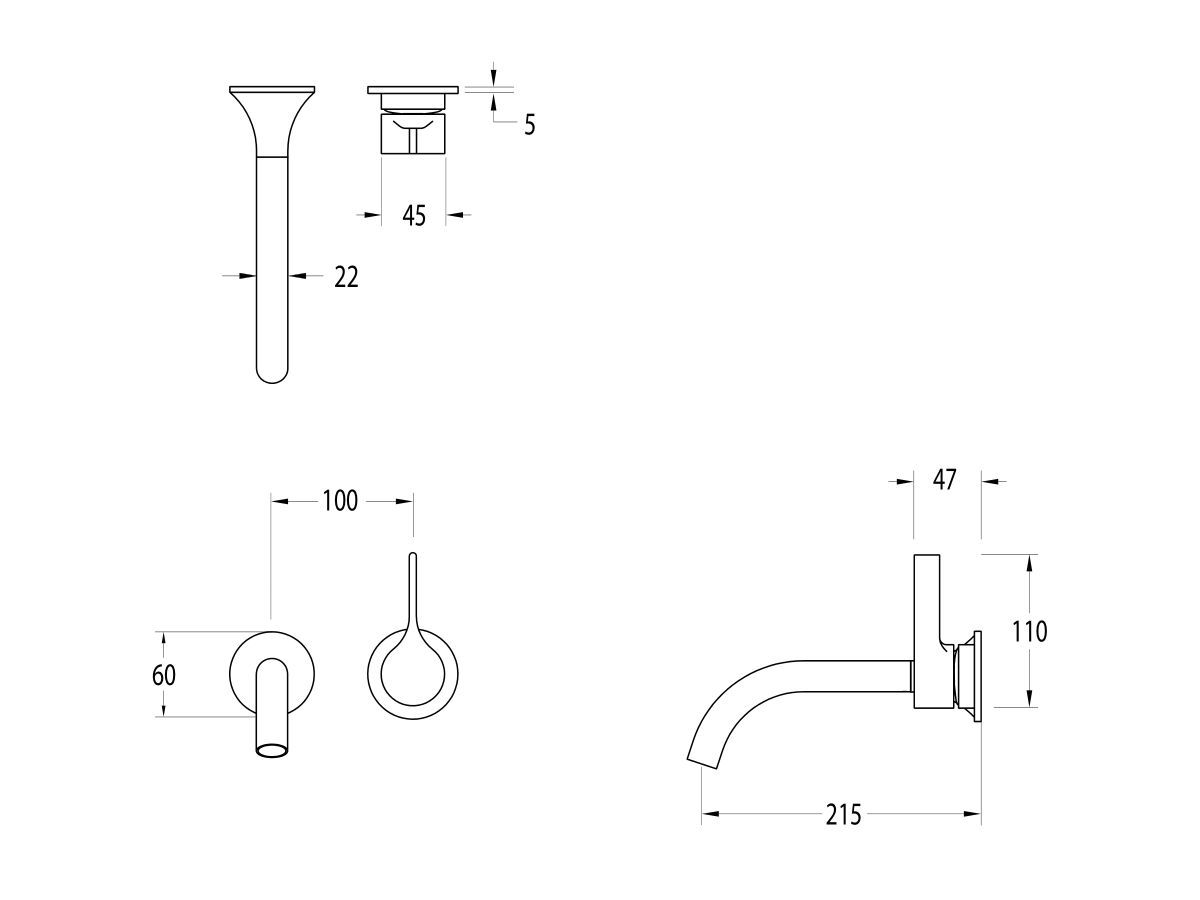 Reece Milli Oria Wall Bath Mixer Outlet System 215mm PVD Brushed Gold