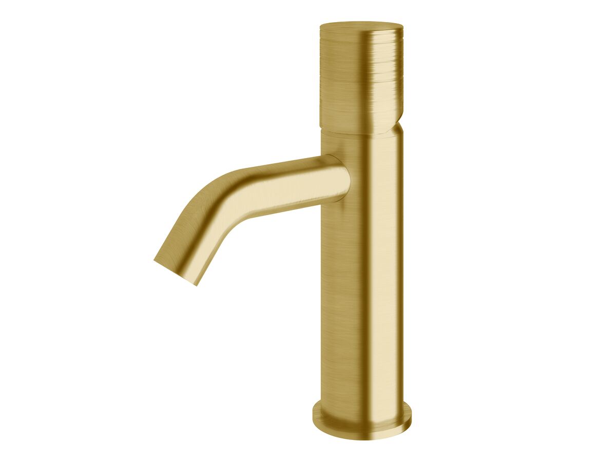 reece Milli Pure Basin Mixer Tap Curved Spout with Cirque Textured Handle PVD Brushed Gold (5 Star)