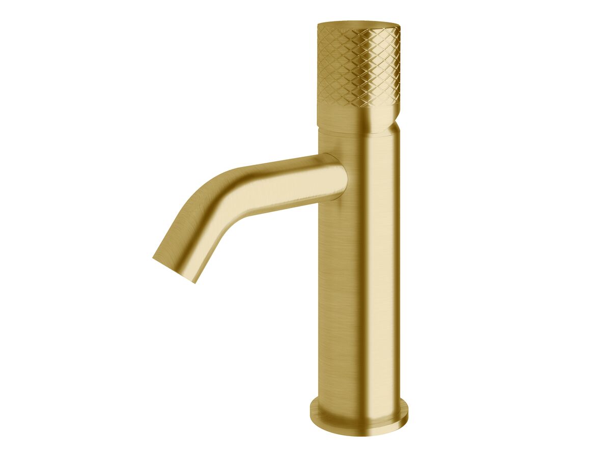 reece Milli Pure Basin Mixer Tap Curved Spout with Diamond Textured Handle PVD Brushed Gold (5 Star)
