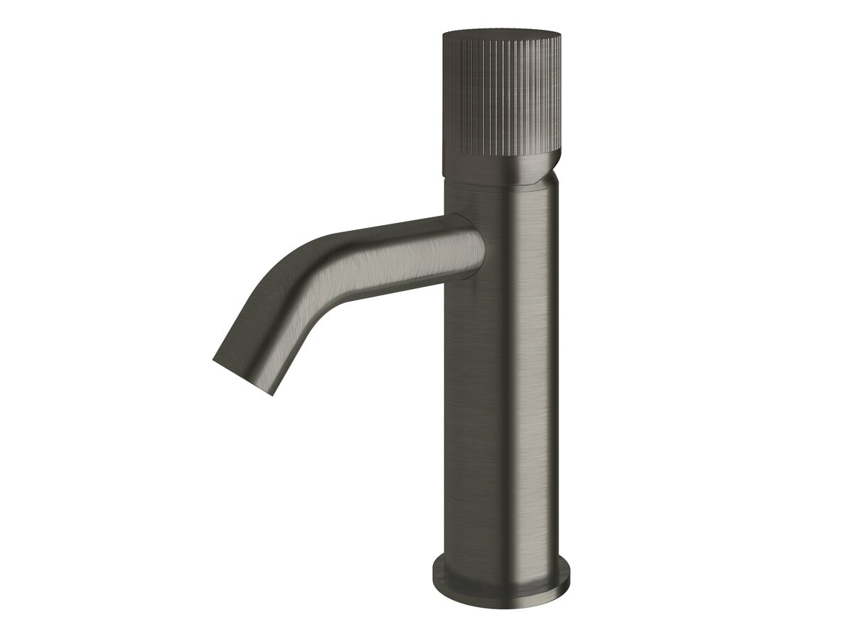 reece Milli Pure Basin Mixer Tap Curved Spout with Linear Textured Handle PVD Brushed Gunmetal (5 Star)