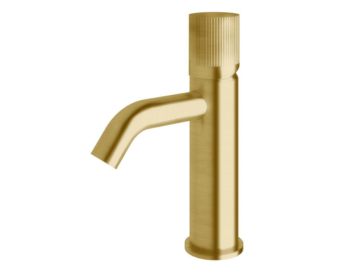 reece Milli Pure Basin Mixer Tap Curved Spout with Linear Textured Handle PVD Brushed Gold (5 Star)