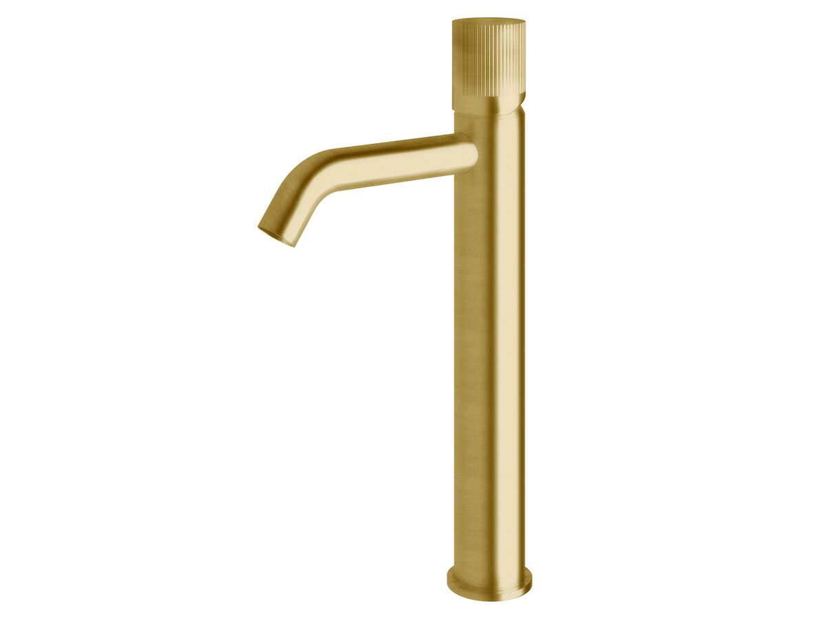 reece Milli Pure Extended Basin Mixer Tap Curved Spout with Linear Textured Handle PVD Brushed Gold (5 Star)
