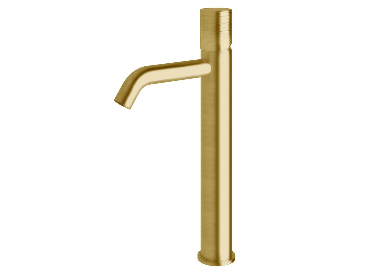 reece Milli Pure Extended Basin Mixer Tap Curved Spout with Cirque Textured Handle PVD Brushed Gold (5 Star)