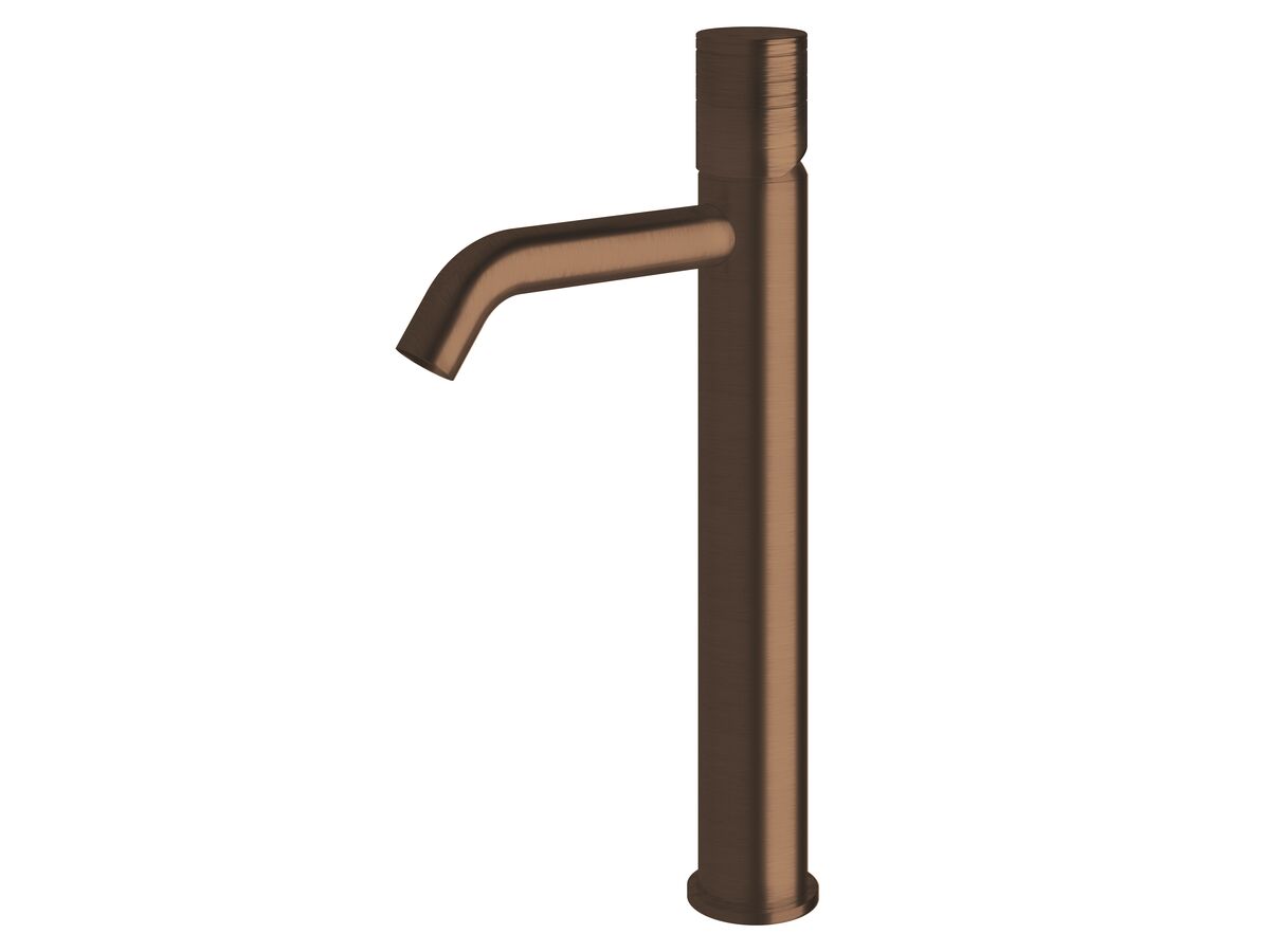 reece Milli Pure Extended Basin Mixer Tap Curved Spout with Cirque Textured Handle PVD Brushed Bronze (5 Star)
