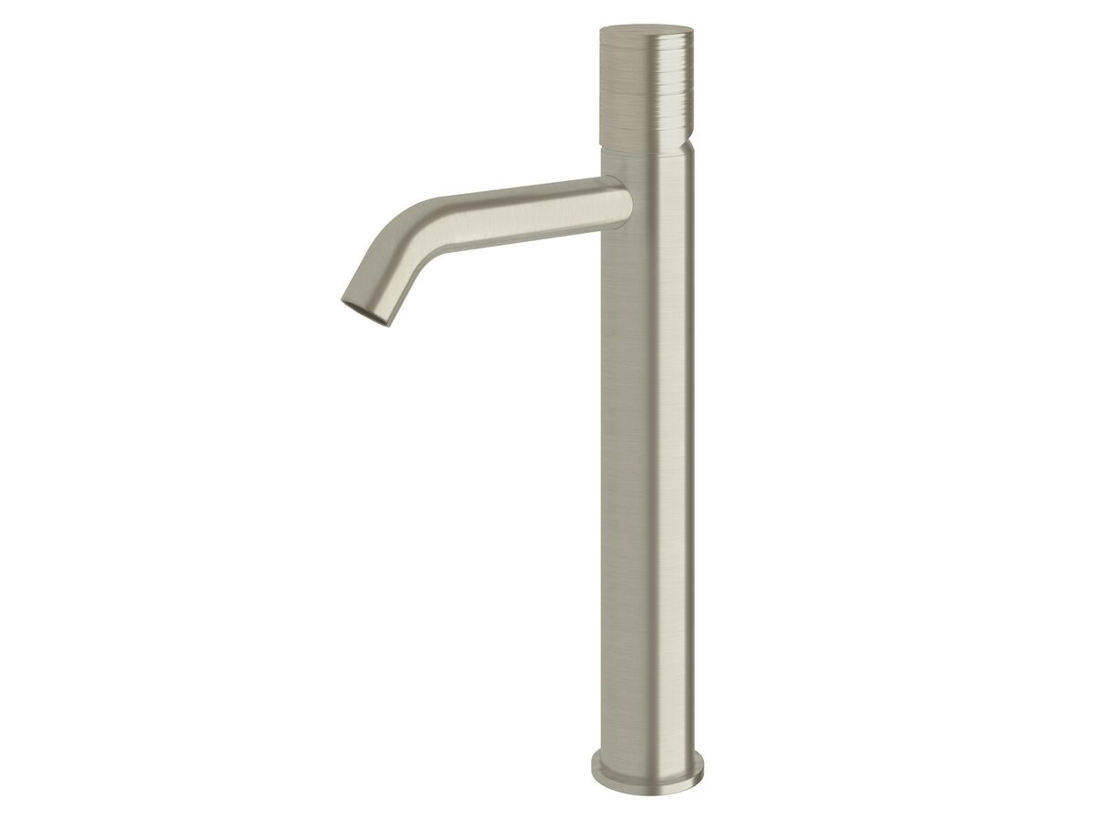 reece Milli Pure Extended Basin Mixer Tap Curved Spout with Cirque Textured Handle PVD Brushed Nickel (5 Star)