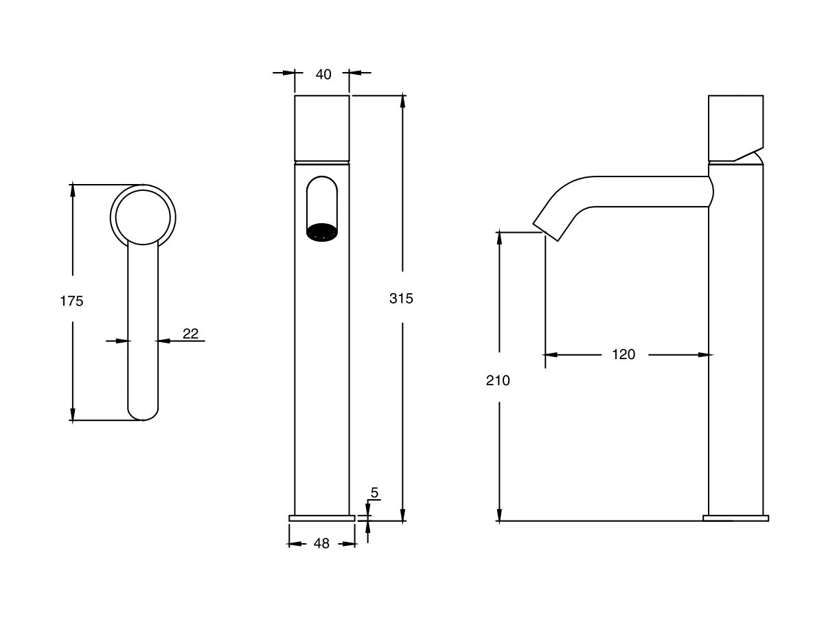 Reece Milli Pure Extended Basin Mixer Tap Curved Spout With Linear Textured Handle PVD Brushed Gunmetal (5 Star)