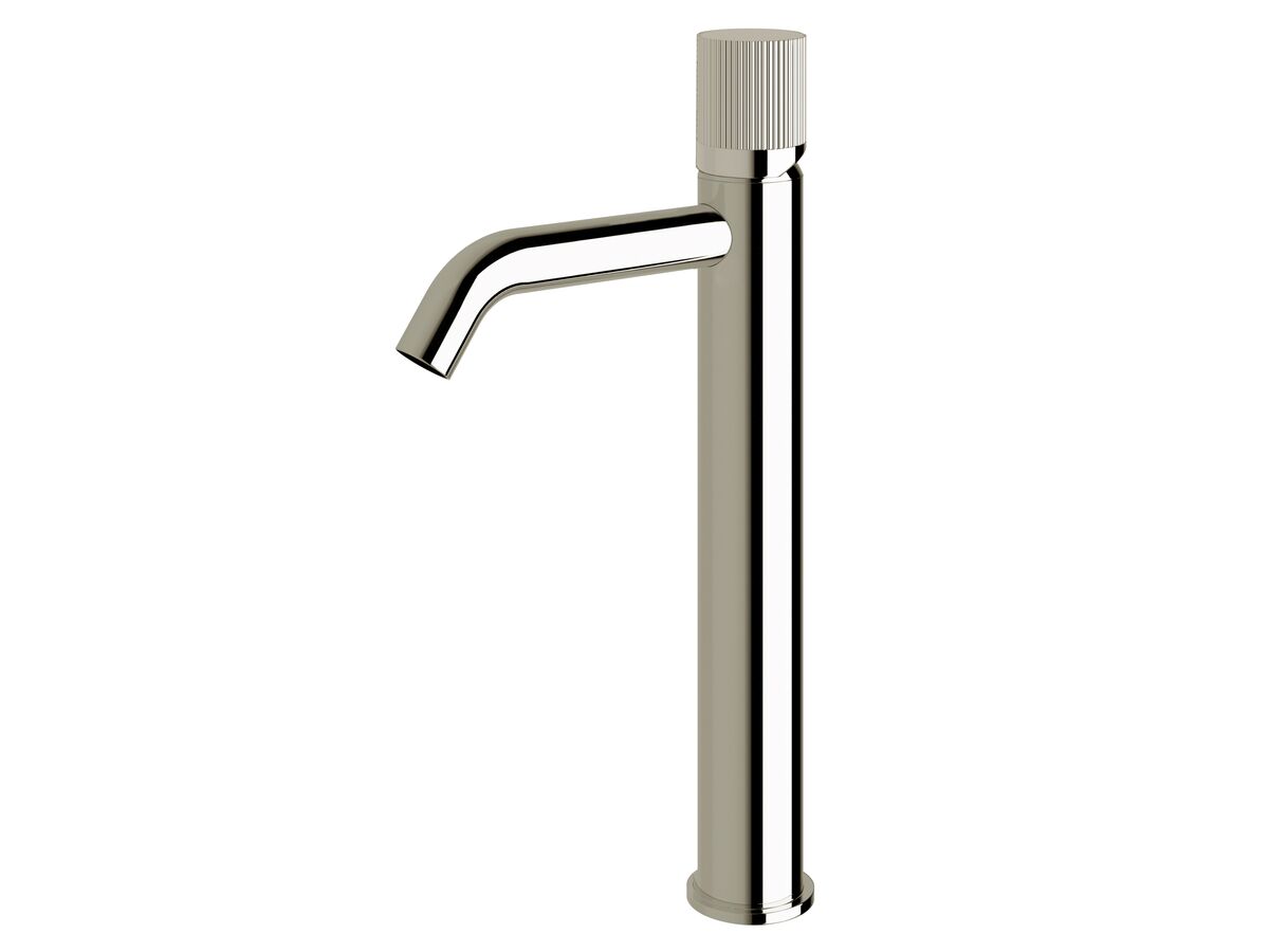 Reece Milli Pure Extended Basin Mixer Tap Curved Spout With Linear Textured Handle Chrome (5 Star)
