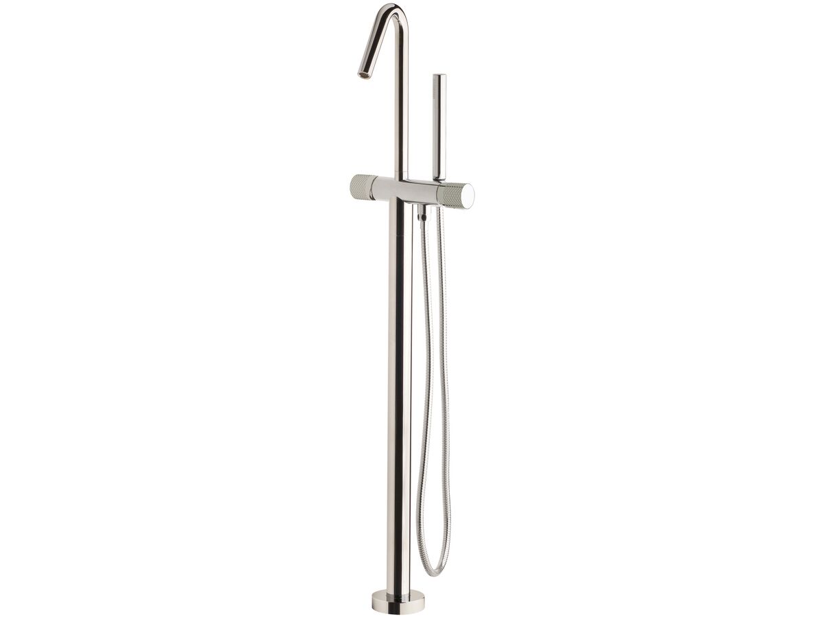 reece Milli Pure Floor Mounted Bath Mixer Tap with Handshower and Diamond Textured Handle Kit Chrome (3 Star)