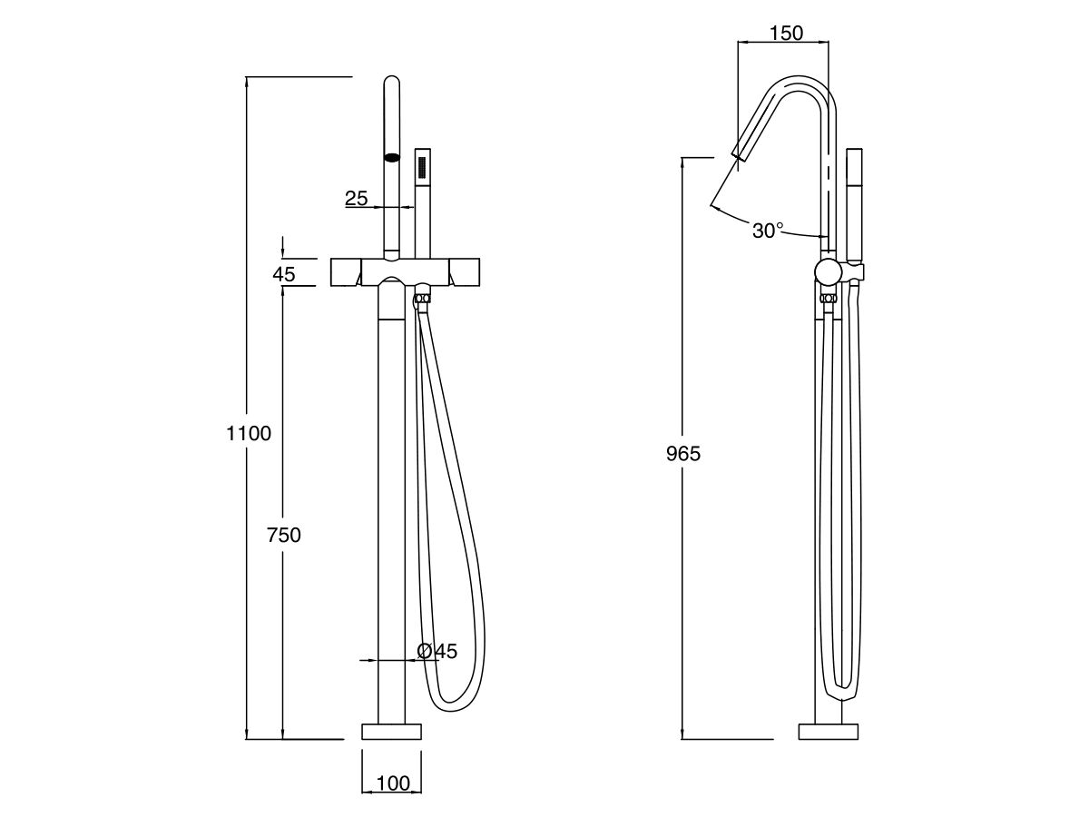 Reece Milli Pure Floor Mounted Bath Mixer Tap With Handshower Trimset PVD Brushed Bronze (3 Star)