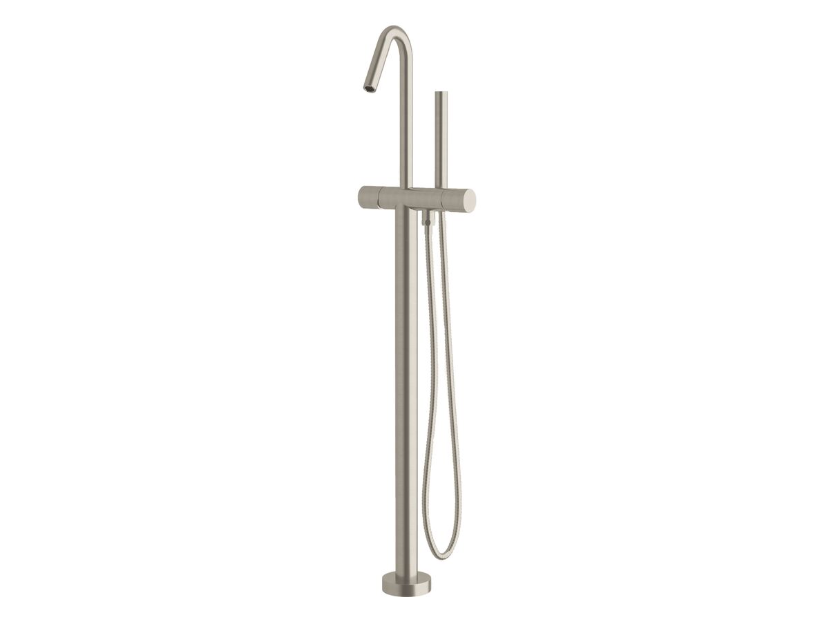 reece Milli Pure Floor Mounted Bath Mixer Tap with Handshower and Cirque Textured Handle Trimset PVD Brushed Nickel (3 Star)