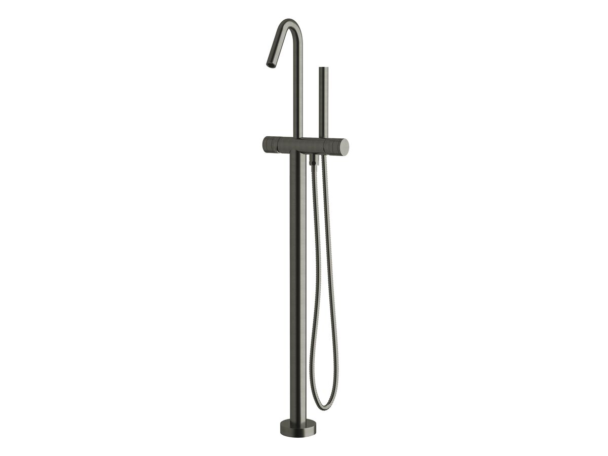 reece Milli Pure Floor Mounted Bath Mixer Tap with Handshower and Cirque Textured Handle Trimset PVD Brushed Gunmetal (3 Star)