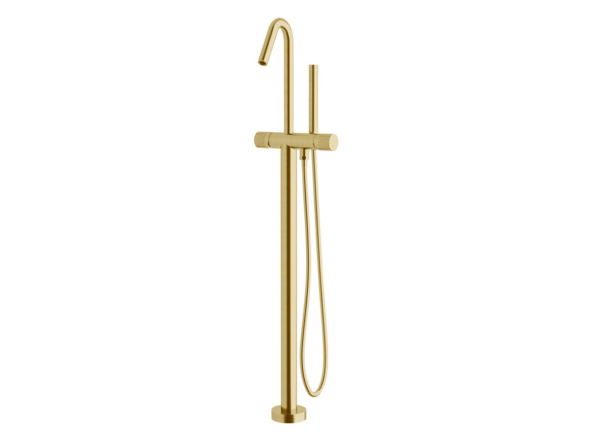 reece Milli Pure Floor Mounted Bath Mixer Tap with Handshower and Diamond Textured Handle Trimset PVD Brushed Gold (3 Star)