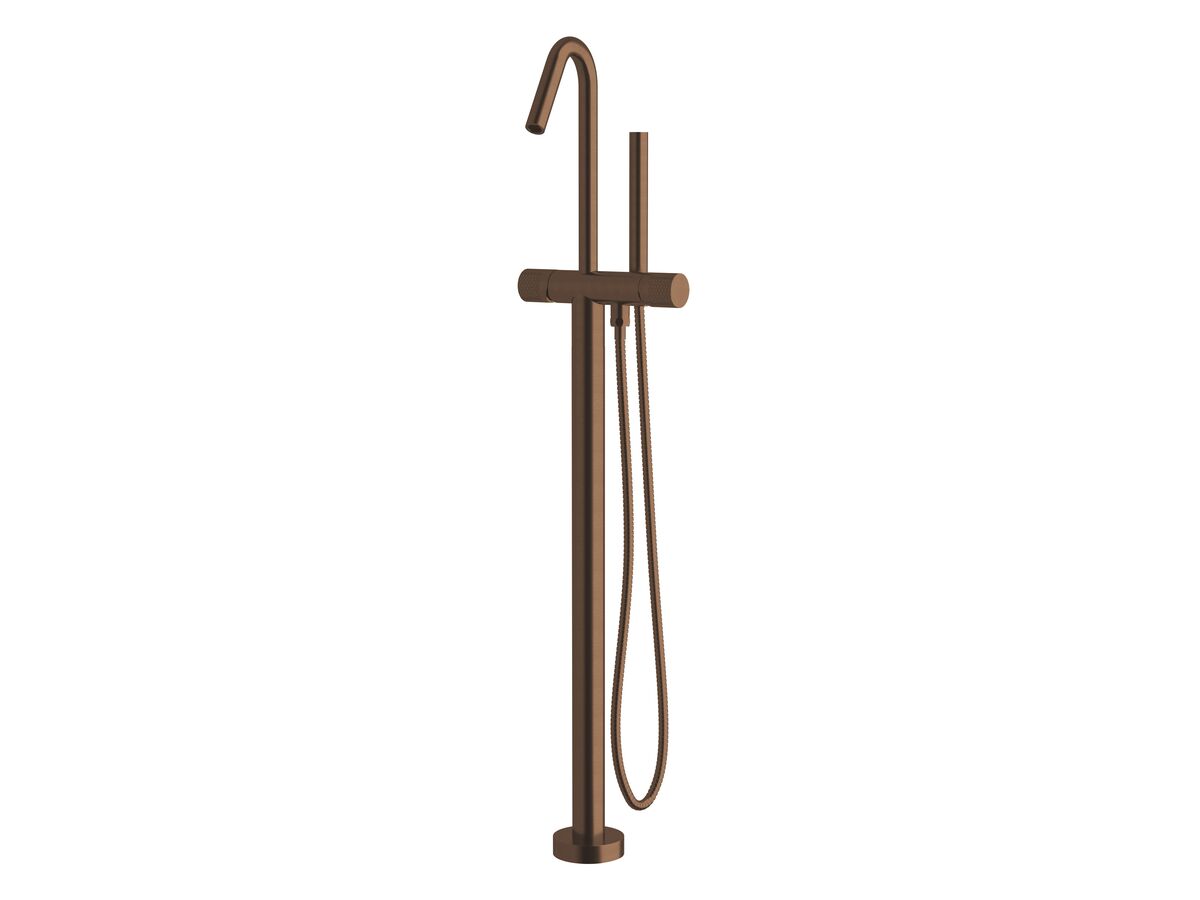 reece Milli Pure Floor Mounted Bath Mixer Tap with Handshower and Diamond Textured Handle Trimset PVD Brushed Bronze (3 Star)