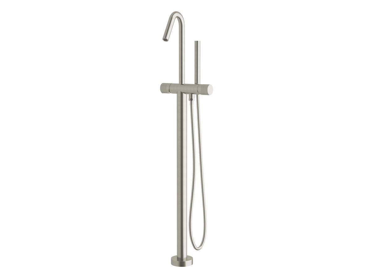 reece Milli Pure Floor Mounted Bath Mixer Tap with Handshower and Linear Textured Handle Trimset PVD Brushed Nickel (3 Star)