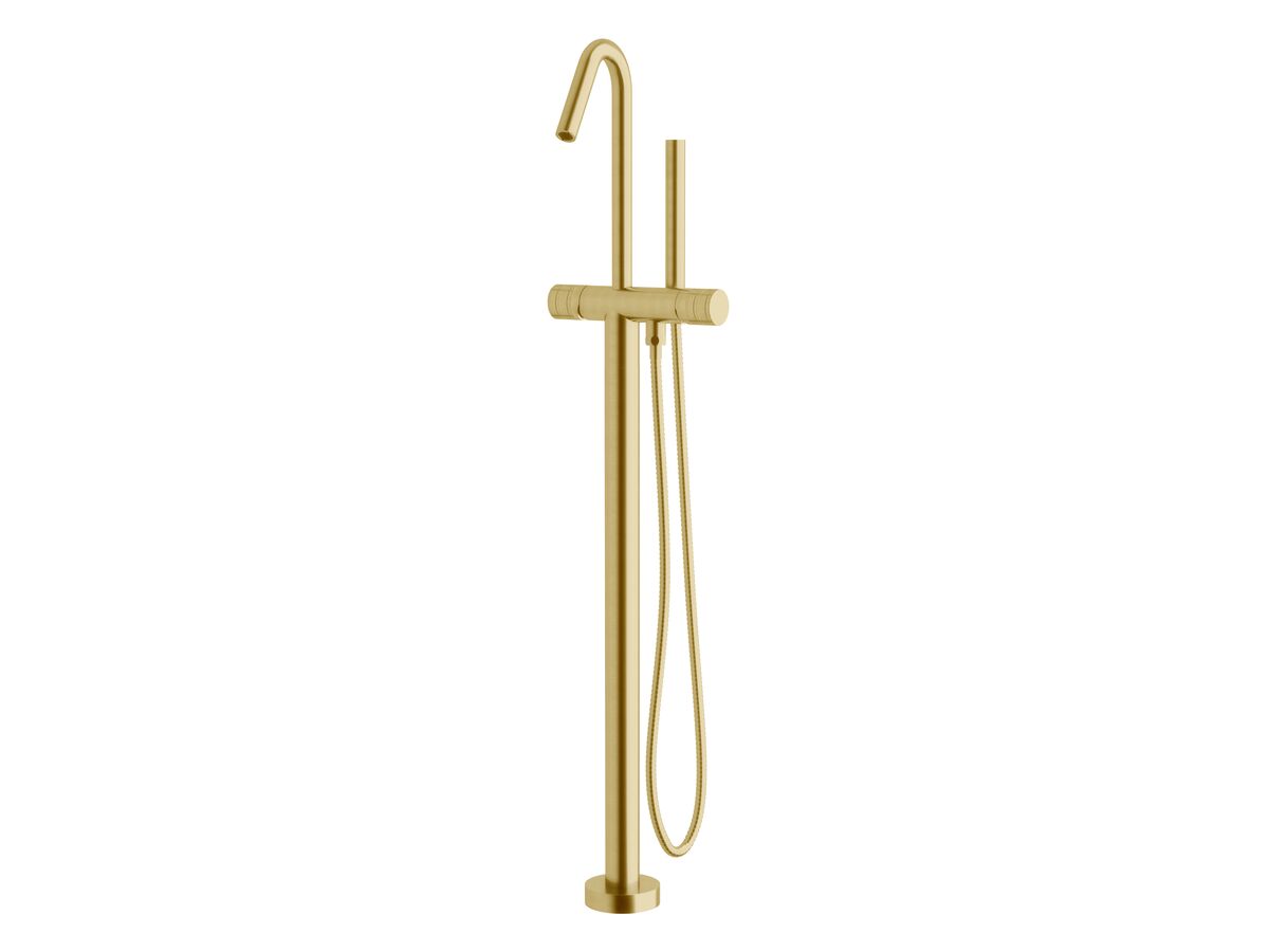 reece Milli Pure Floor Mounted Bath Mixer Tap with Handshower and Cirque Textured Handle Kit PVD Brushed Gold (3 Star)