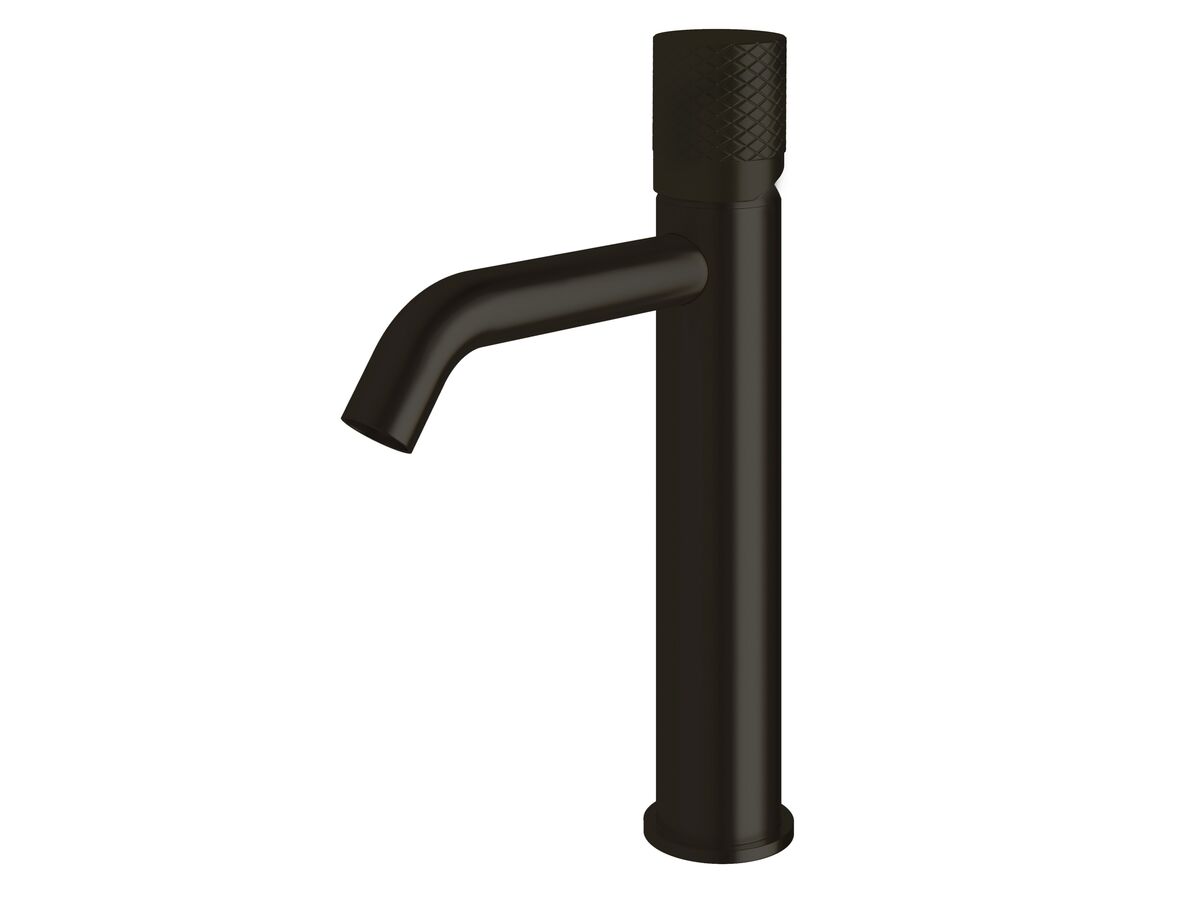 reece Milli Pure Medium Height Basin Mixer Tap Curved Spout with Diamond Textured Handle PVD Matte Black (5 Star)