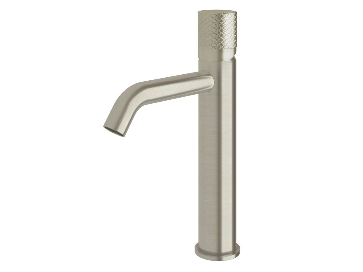 reece Milli Pure Medium Height Basin Mixer Tap Curved Spout with Diamond Textured Handle PVD Brushed Nickel (5 Star)