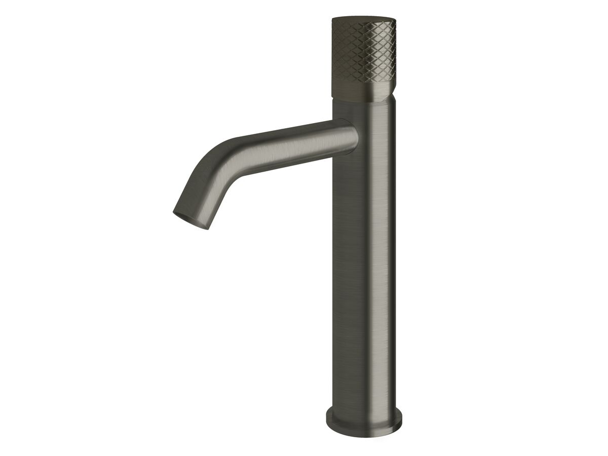 reece Milli Pure Medium Height Basin Mixer Tap Curved Spout with Diamond Textured Handle PVD Brushed Gunmetal (5 Star)