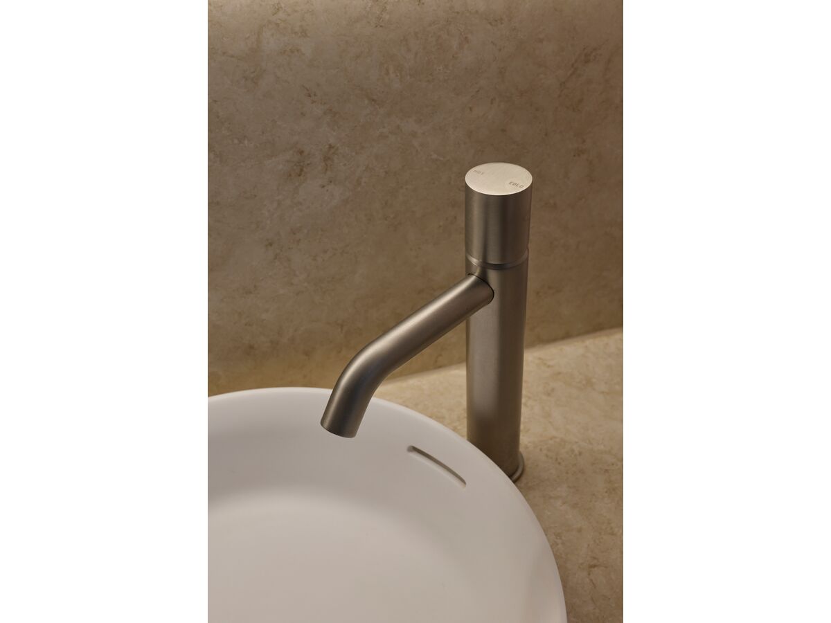 Reece Milli Pure Medium Height Basin Mixer Tap Curved Spout PVD Brushed Nickel (5 Star)