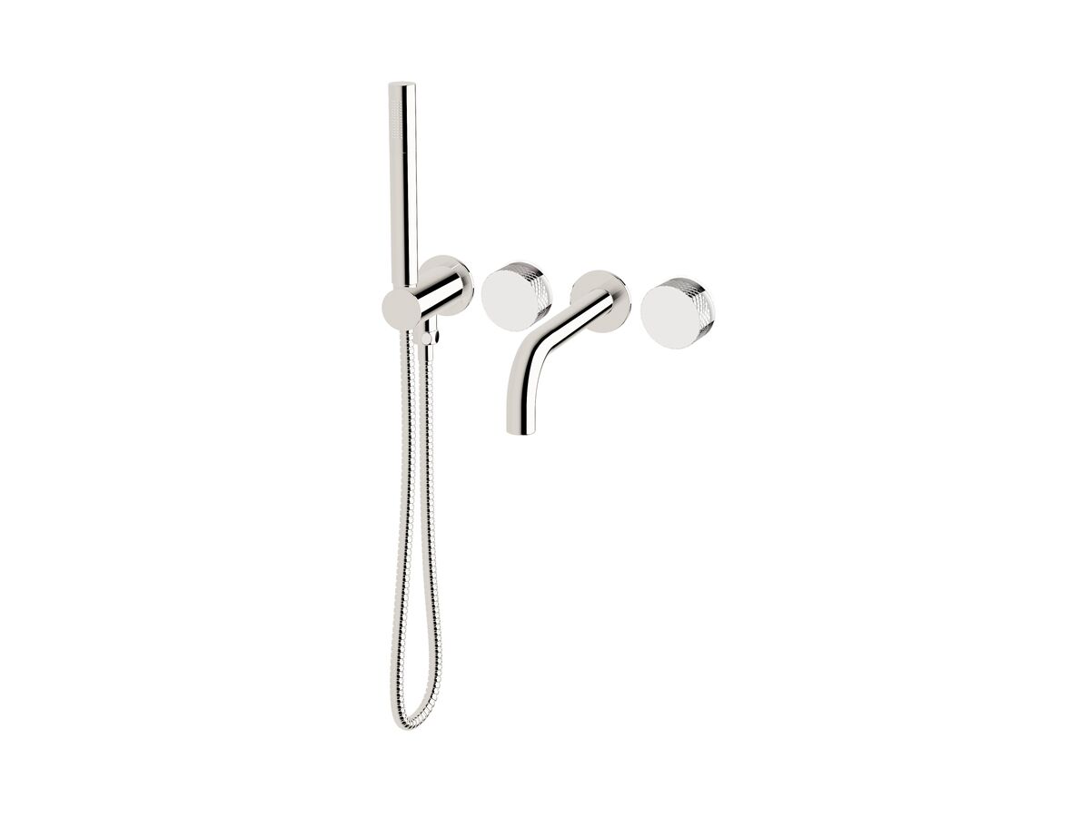 reece Milli Pure Progressive Bath Mixer Tap System 160mm with Handshower Right Hand and Diamond Textured Handles Chrome (3 Star)