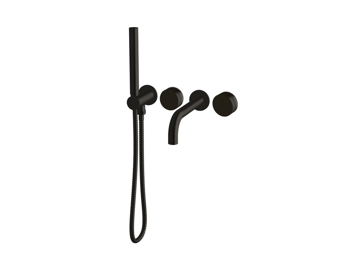 reece Milli Pure Progressive Bath Mixer Tap System 200mm with Handshower Right Hand and Cirque Textured Handles PVD Matte Black (3 Star)