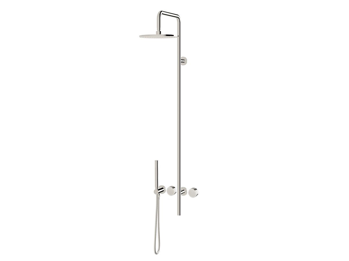 reece Milli Pure Progressive Column Shower Mixer Tap System 250mm with Handshower Right Hand and Cirque Textured Handles Chrome (3 Star)