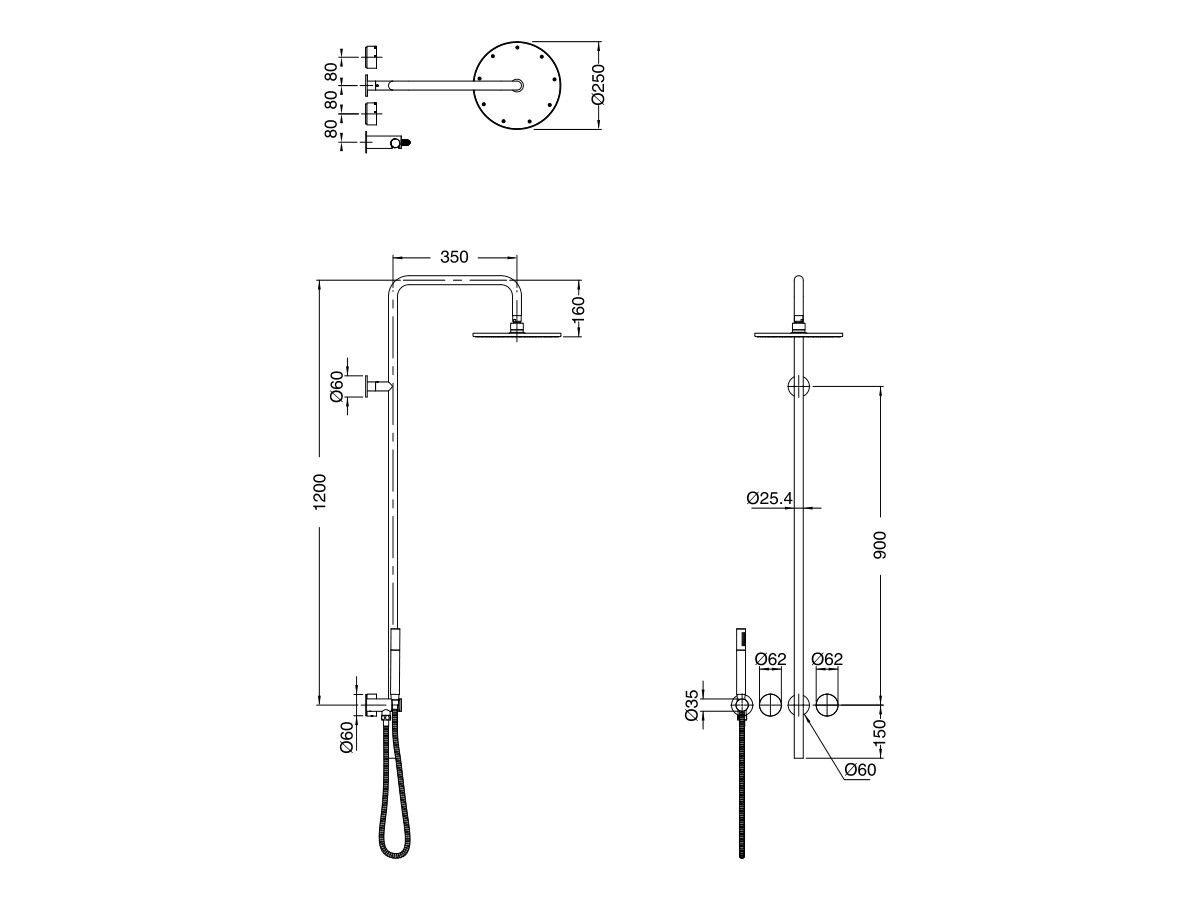 Reece Milli Pure Progressive Column Shower Mixer Tap System 250mm With Handshower Right Hand Chrome (3 Star)