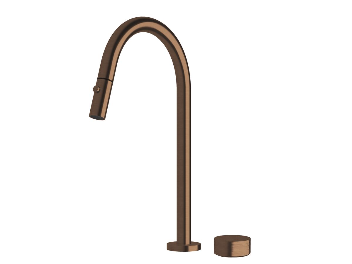 reece Milli Pure Progressive Sink Mixer Tap Set with Pull Out Spray and Cirque Textured Handle PVD Brushed Bronze (4 Star)