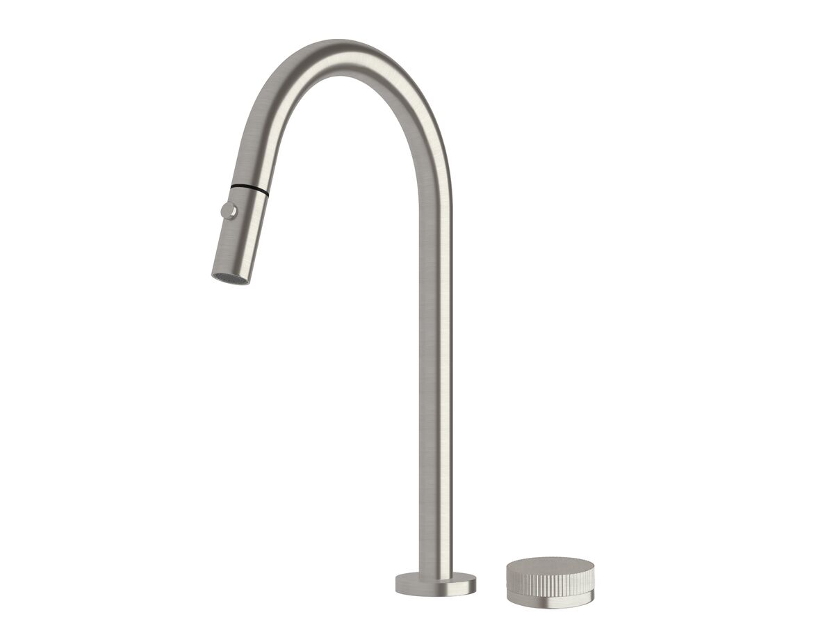reece Milli Pure Progressive Sink Mixer Tap Set with Pull Out Spray and Linear Textured Handle PVD Brushed Nickel (4 Star)