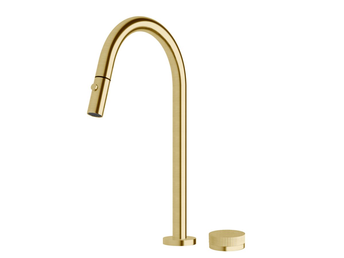 reece Milli Pure Progressive Sink Mixer Tap Set with Pull Out Spray and Linear Textured Handle PVD Brushed Gold (4 Star)