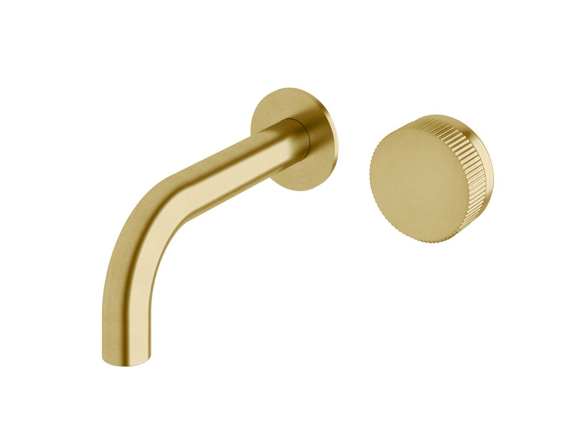 reece Milli Pure Progressive Wall Basin Mixer Tap System 160mm with Linear Textured Handle PVD Brushed Gold (3 Star)